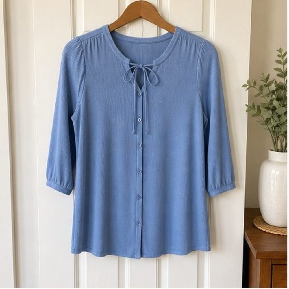 Blue Pleated Blouse